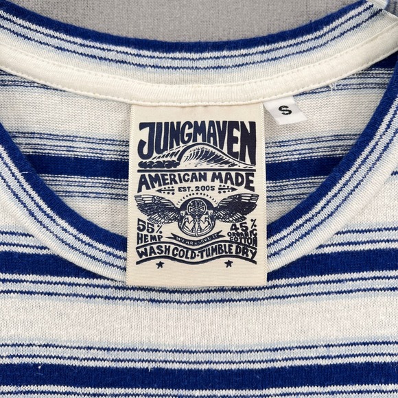 JUNGMAVEN EDDIE BAUER Jung T-shirt Mens Small Striped White Blue Short Sleeve - Picture 8 of 11